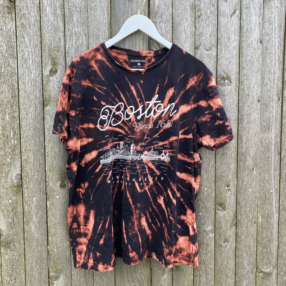 Bleach dyed Boston Ma short sleeve tee